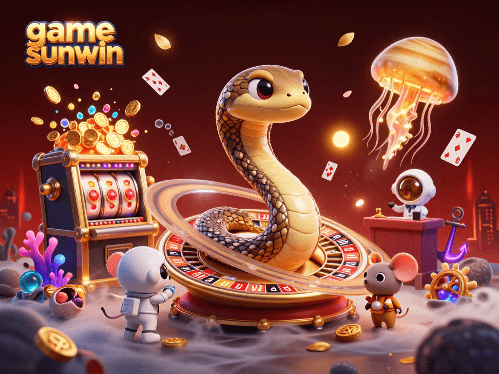 Experience excitement in game sunwin with innovative gambling mechanics and cosmic elements via 3D illustration.
