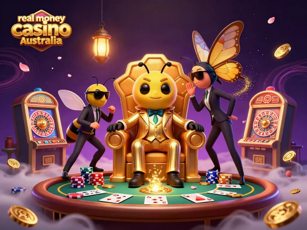 Engage in thrilling play at real money casino australia with vibrant poker scenes and golden casino elements.
