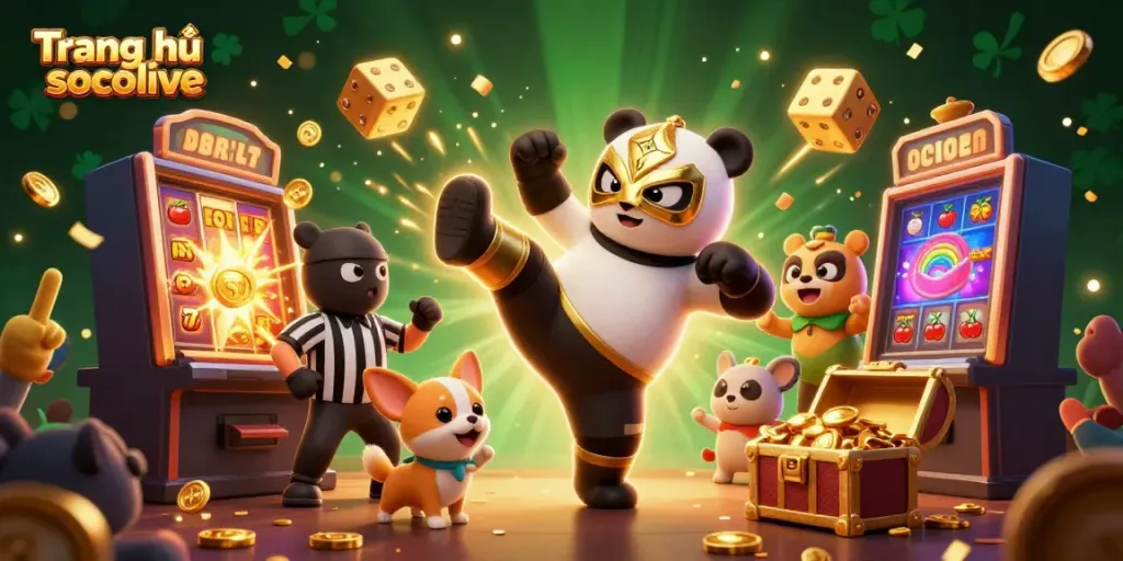 Experience the excitement of Trang chủ socolive with vibrant action from the animated wrestling panda amidst spectacular casino elements.