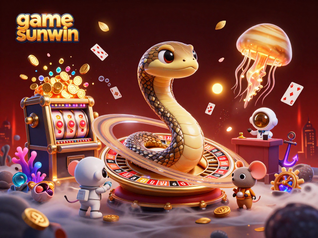 Experience excitement in game sunwin with innovative gambling mechanics and cosmic elements via 3D illustration.