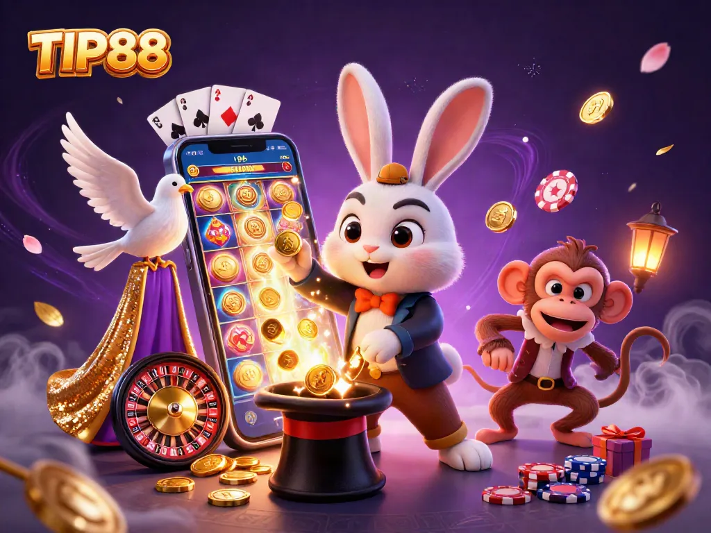 Experience the thrill of TIP88 casino games with vibrant characters, sparkling coins, and engaging gameplay elements.