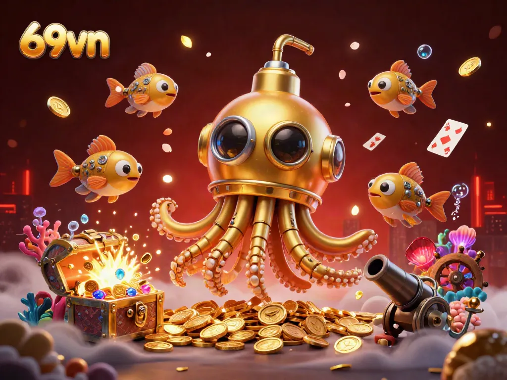 Engage your luck with 69vn's immersive casino illustration, featuring dynamic elements of golden coins and games.