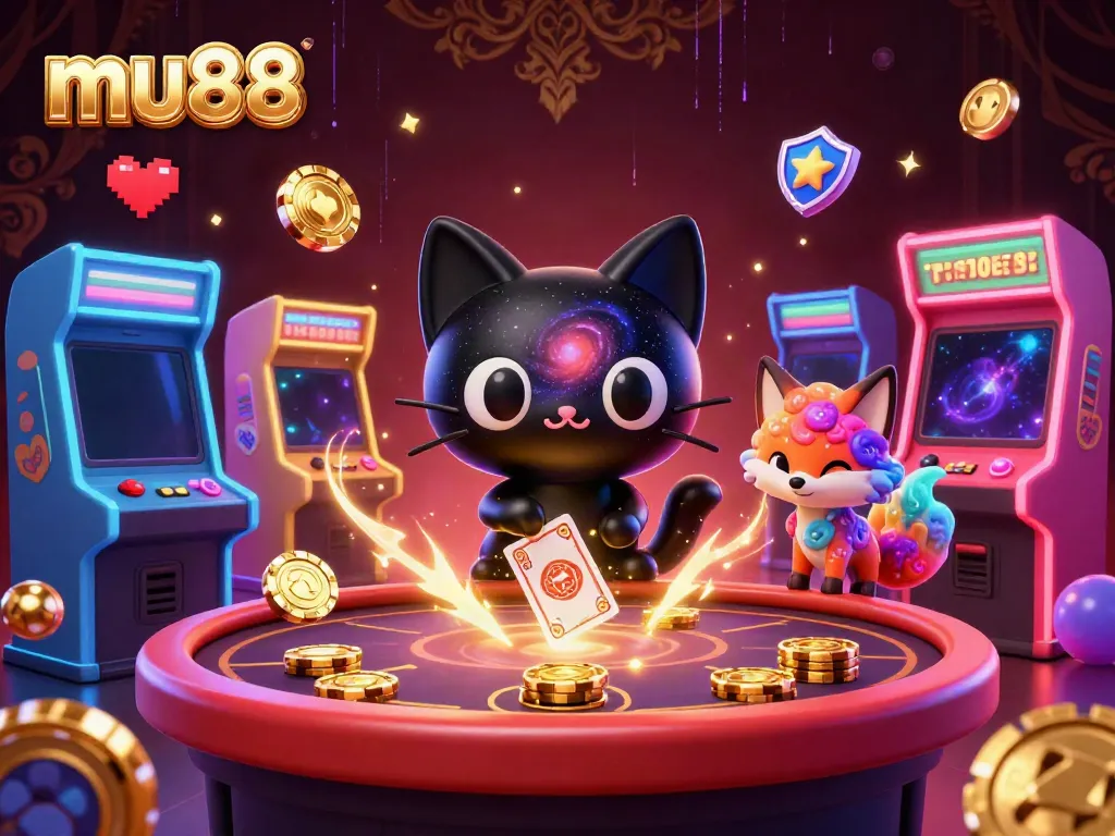 Engage in thrilling gameplay at MU88 with cosmic-themed characters and vibrant casino elements.