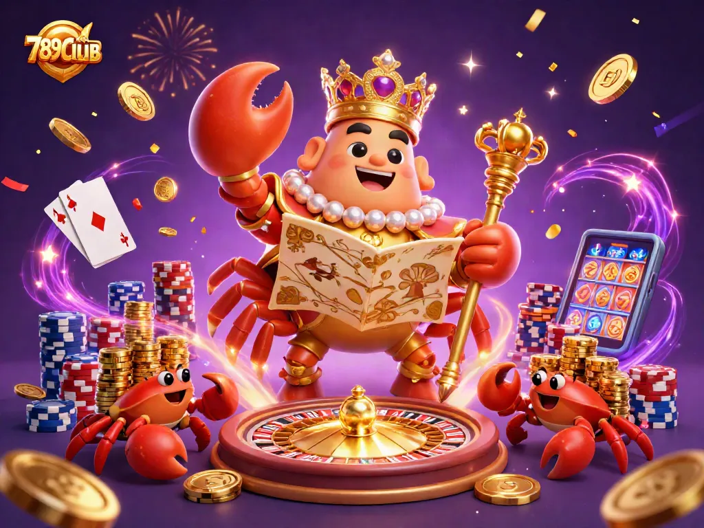 Experience the excitement of 789CLUB with a vibrant 3D illustration of gaming riches and enjoyment.
