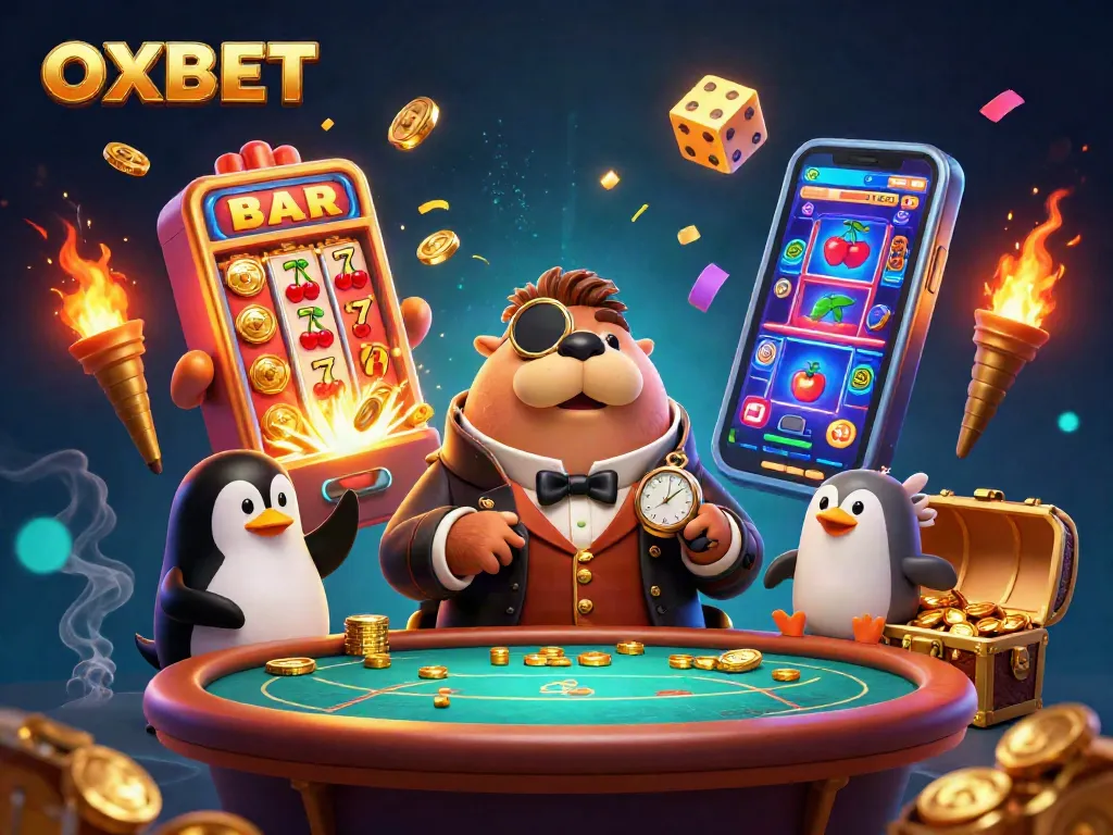 Experience excitement at OXBET with a 3D jubilant walrus playing poker underwater amid glitzy casino elements