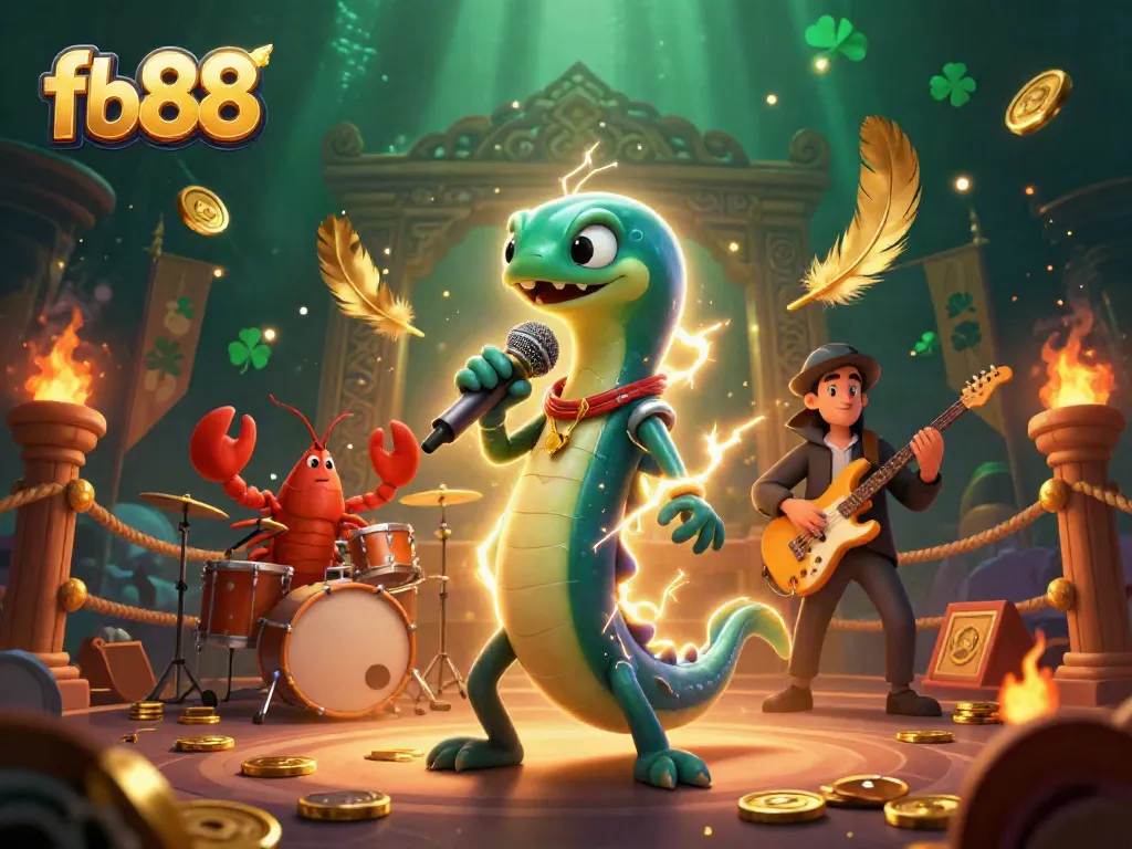 Experience dynamic casino action in fb88's underwater scene featuring a DJ eel and band.