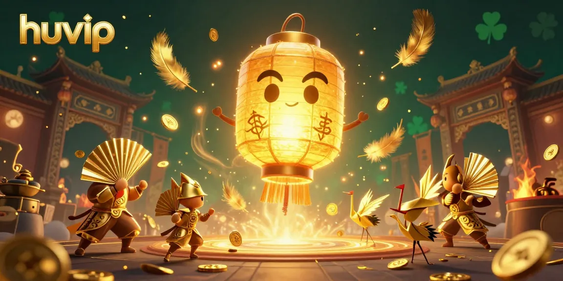 Play exciting games at huvip with the vibrant golden lantern spirit and gaming elements.