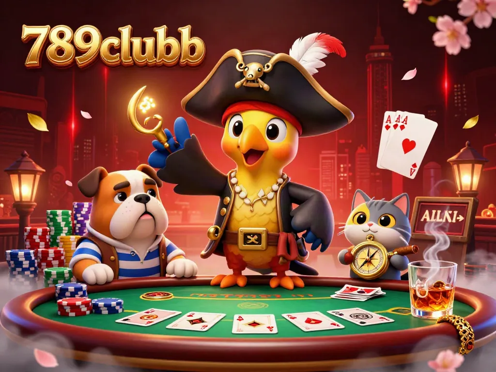 Engage with 789clubb's thrilling casino adventure featuring a pirate captain and high-stakes poker elements.