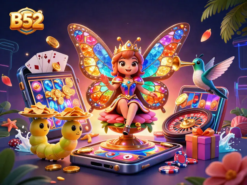 Experience the thrilling B52 online casino world with vibrant characters and rich gaming visuals.