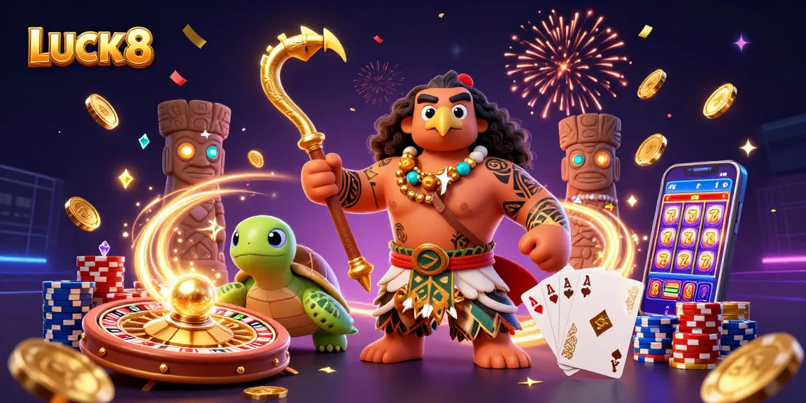 LUCK8 - Hình ảnh minh họa các biểu tượng trò chơi casino với các nhân vật hoạt hình độc đáo.