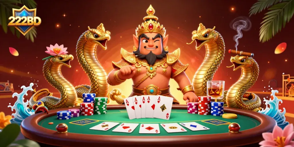 Experience exciting poker gameplay with 222BD featuring vibrant 3D characters and casino elements.
