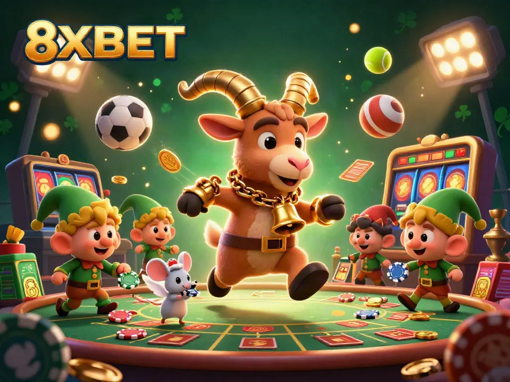 Engage with the festive 8XBET casino world, featuring Krampus and playful gremlins stealing chips.