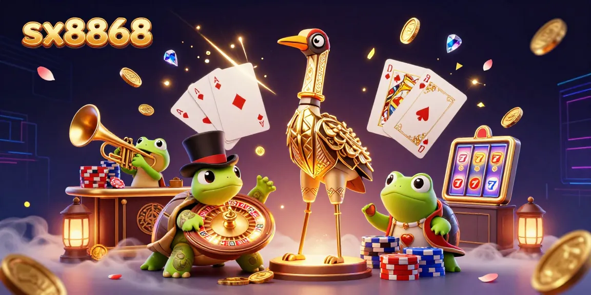 Experience the thrill of sx8868 with vibrant characters and dynamic casino elements in this stunning illustration.