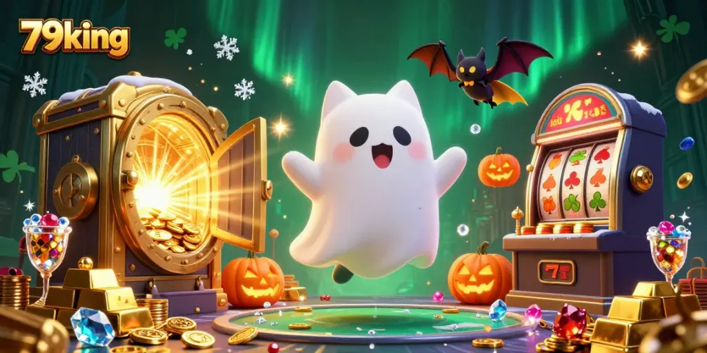 79king's vibrant ghost cat and vampire bat navigate a haunted casino bursting with rewards.