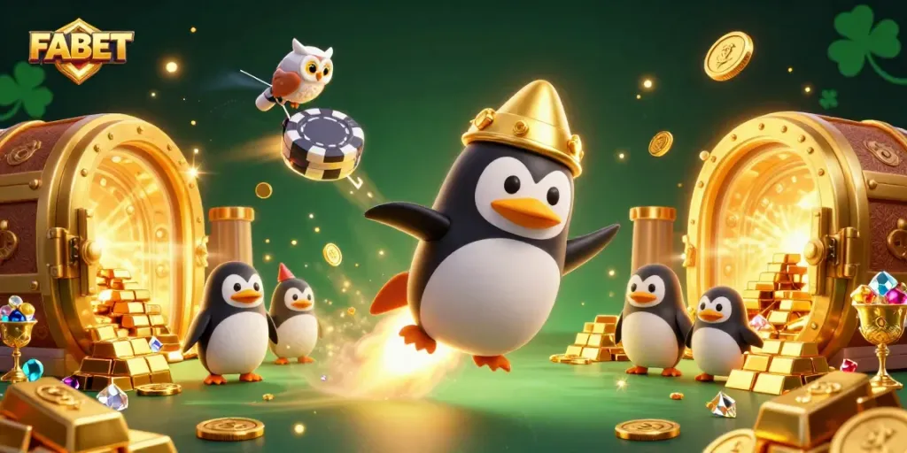 Win big at FABET with golden penguins and a dazzling casino space station!