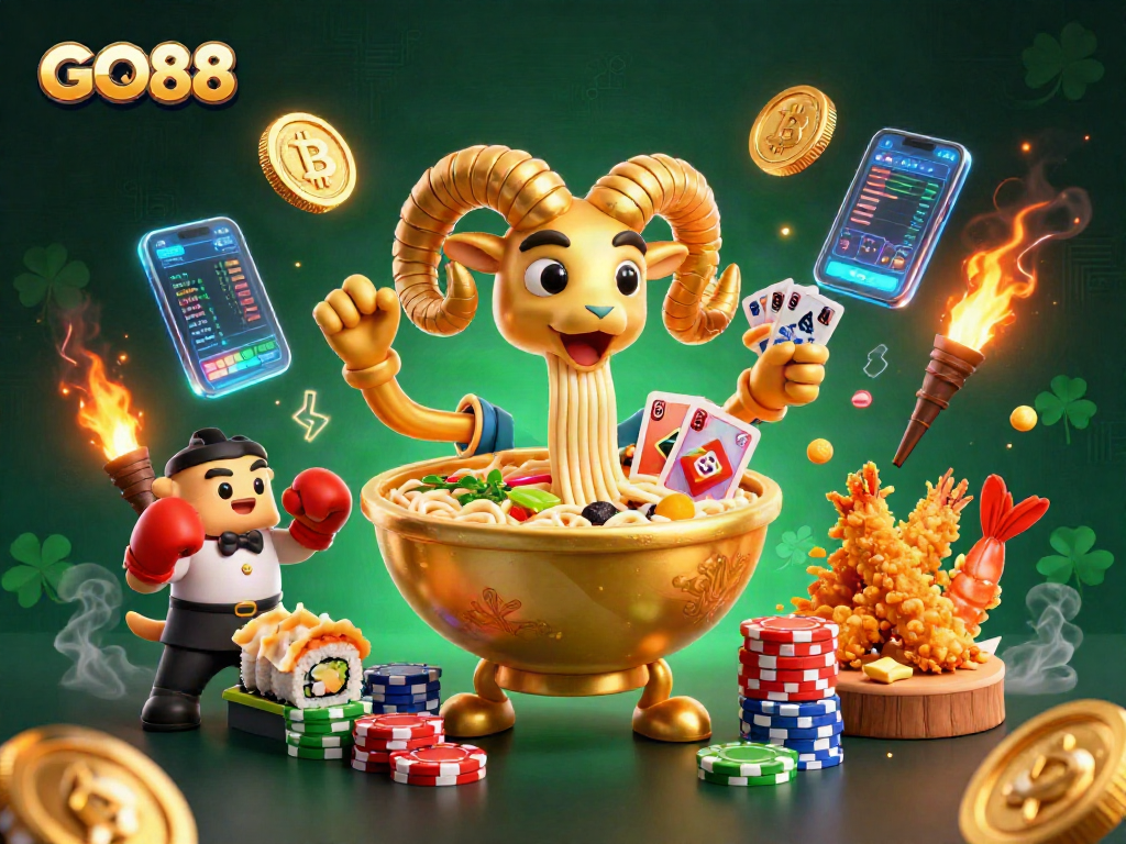Experience the excitement of GO88 with vibrant animations of casino characters and crypto elements.