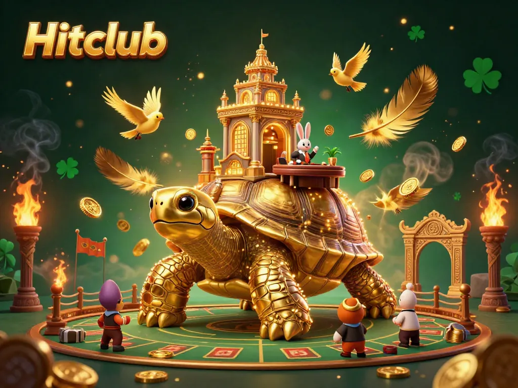 Experience thrilling games at Hitclub, featuring a dynamic scene of golden coins and a vibrant casino atmosphere.