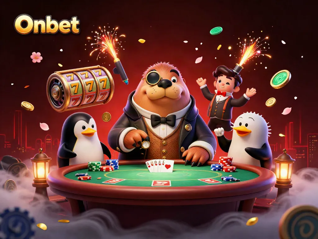 Engage in Onbet with a unique underwater poker scene featuring a jolly walrus and sophisticated dealer.