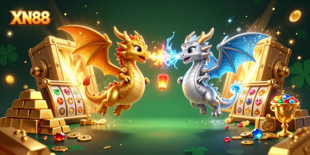 Experience thrilling wins with XN88 in a dynamic dragon-themed casino scene.