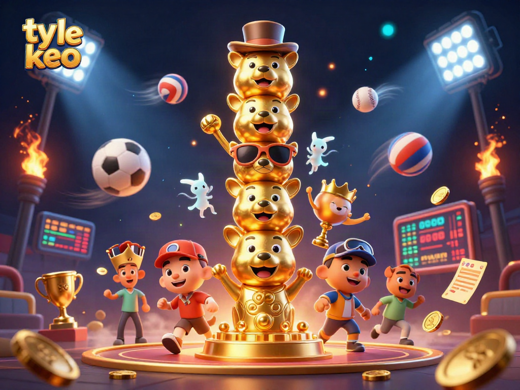 Bet on ty le keo with vibrant casino-themed 3D illustration showcasing sports dynamics and excitement.