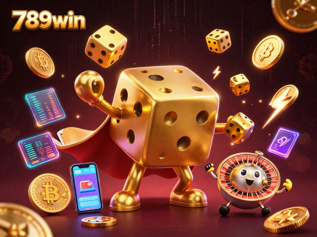 Experience thrilling gameplay at 789win with golden dice and crypto elements in a vibrant digital scene.