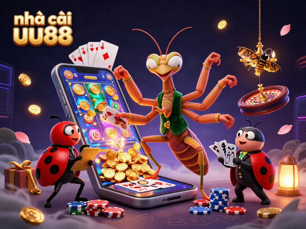 Engage with thrilling wins at nhà cái uu88 through a vibrant casino scene featuring animated characters and games.