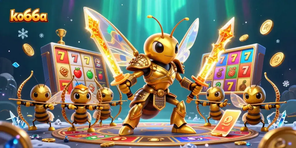 Engage with ko66a's dynamic 3D casino illustration showcasing vibrant gambling themes and exciting characters.