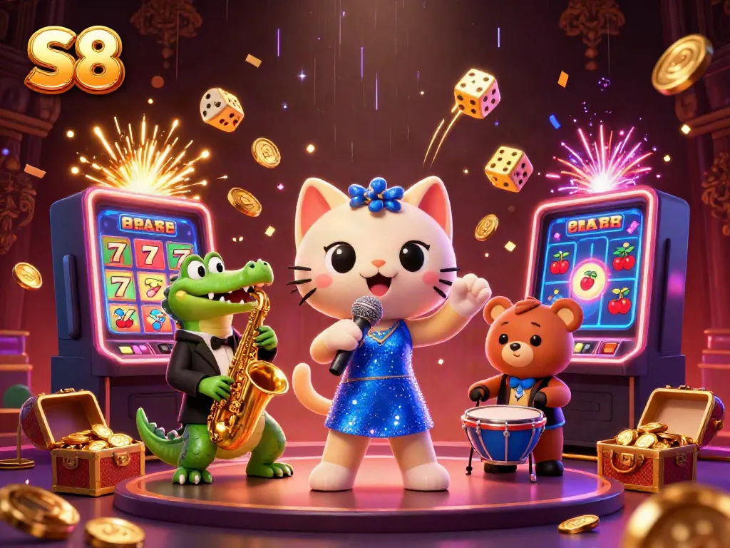 Experience S8's vibrant casino atmosphere with jazzy characters and exciting game elements.