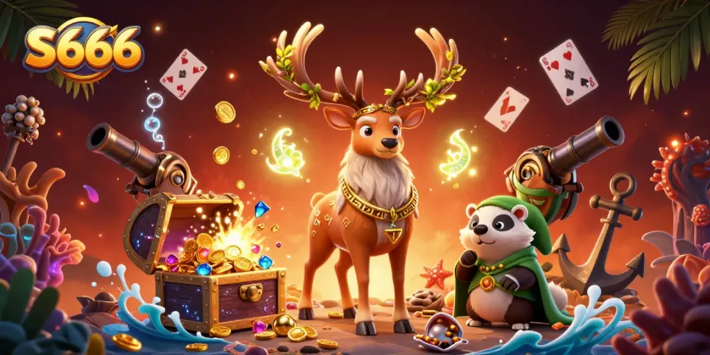 Engaging in thrilling S666 gaming experiences with a Celtic druid stag and a mystical badger.