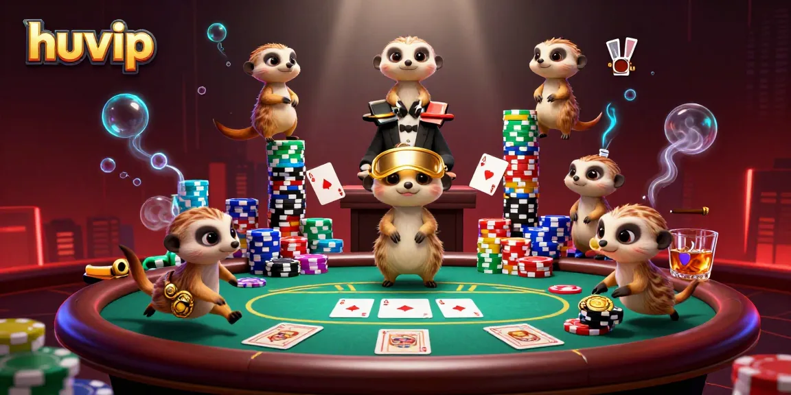 Experience the excitement of huvip as meerkats expertly manage a vibrant casino scene.