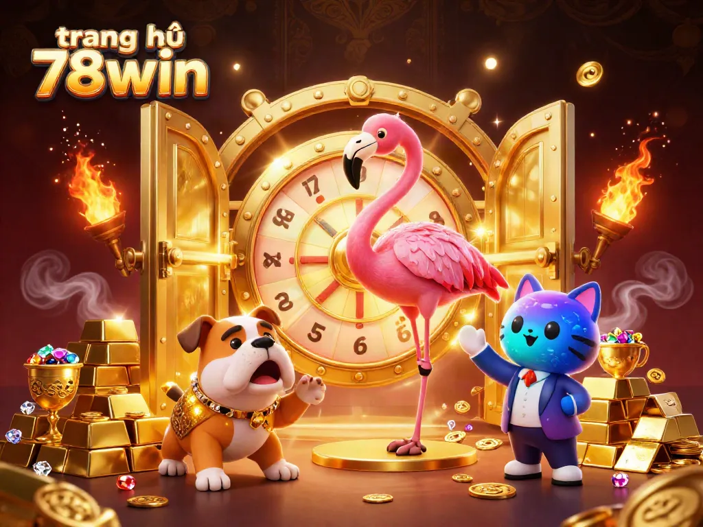 Experience the excitement of trang chủ 78win with our vibrant 3D digital casino scene featuring animated characters, golden elements, and dynamic game elements.