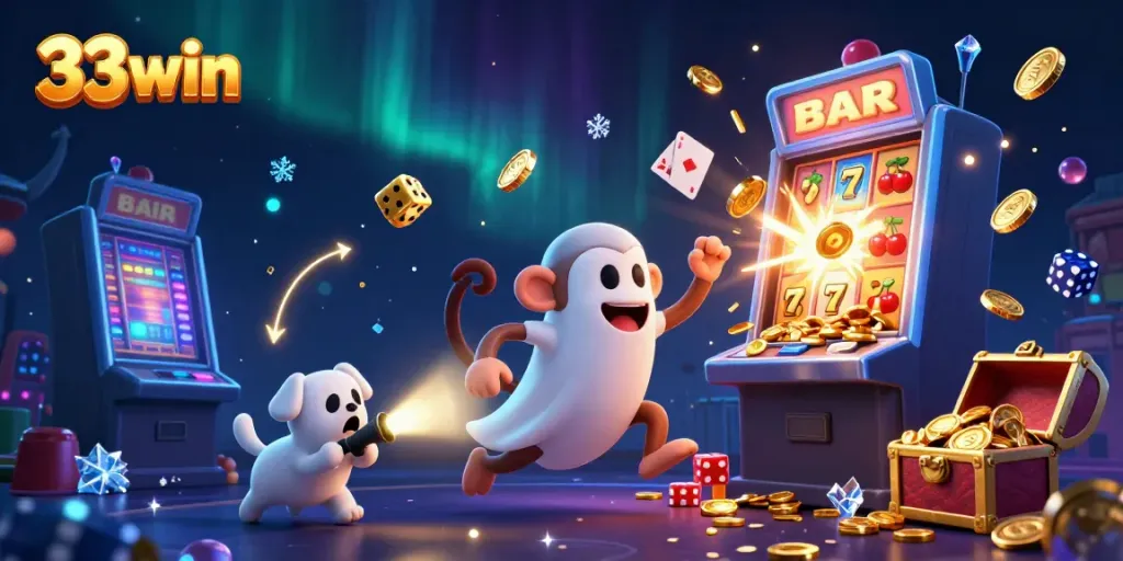 Experience thrilling jackpots at 33win with vibrant casino energy illuminating the scene.