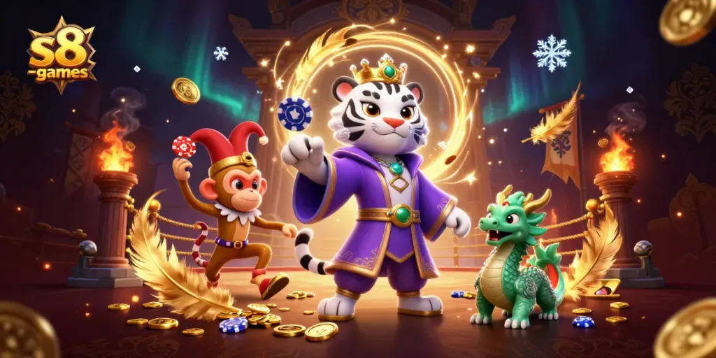 Engage in thrilling s8-games action with a vibrant, animated casino scene featuring lively characters.