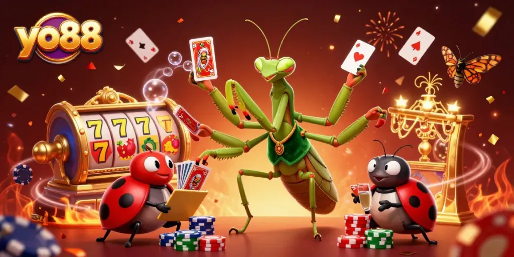 Engage in thrilling gameplay with yo88 under a vibrant casino environment featuring characters and rich game elements.